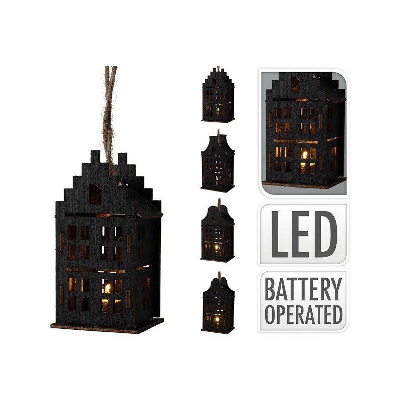 Maison avec LED blanc chaud 10cm noir