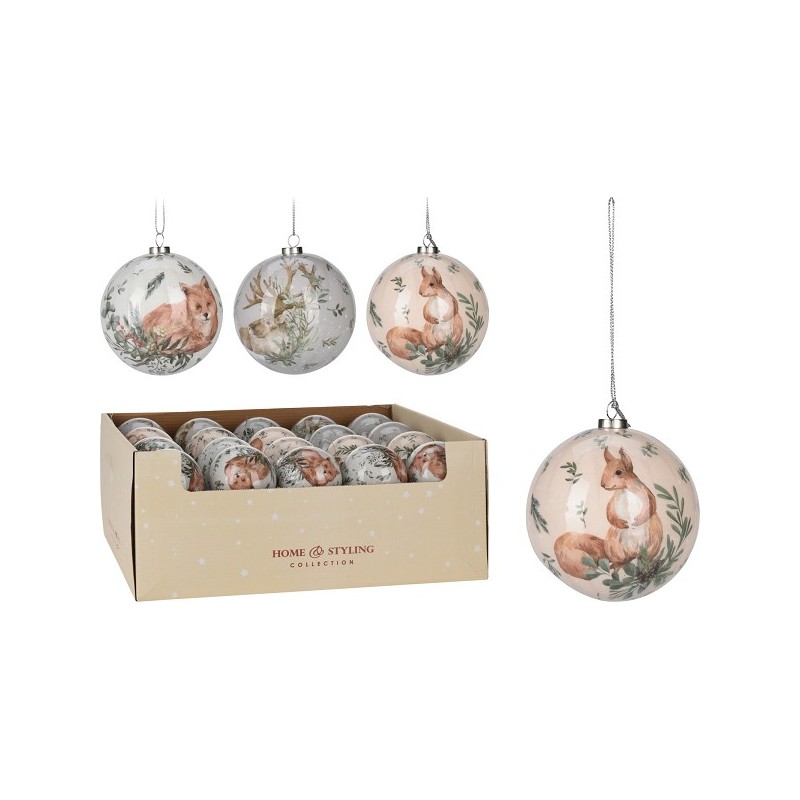 Boule de Noël en plastique 8cm avec motif animalier