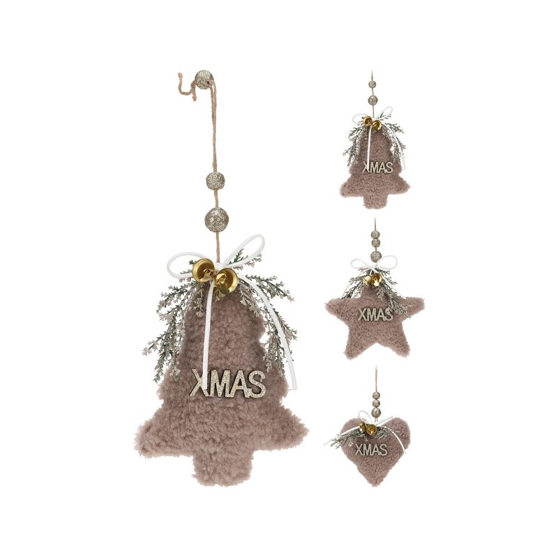 Déco à suspendre Christmas XMAS 12cm marron 3ass