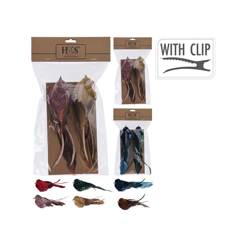 Ensemble oiseau sur pince de 2 pièces disponible en 3 couleurs différentes