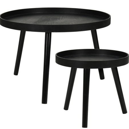 Set de tables d'appoint rondes 2 pièces Ø60xh40/Ø38xh34cm noir