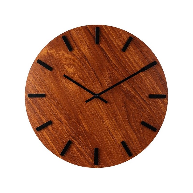 Wandklok MDF met hout kleur en zwarte cijfers Ø40cm