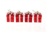 HBX natural living Kersthanger cadeautje set a 4 stuks 10,6x10,6x7,5cm rood