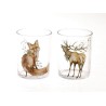 HBX natural living Photophore transparent avec image de cerf ou de renard Ø7xh8cm