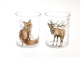 HBX natural living Photophore transparent avec image de cerf ou de renard Ø7xh8cm