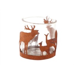 HBX natural living Photophore Cerf forestier avec cerf métal avec verre Ø8xh8cm rouille