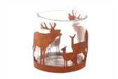 HBX natural living Theelichthouder Forest deer met herten metaal met glas Ø8xh8cm roest