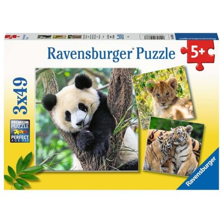 Ravensburger Puzzle Panda, tigre et lion 3x49 pièces