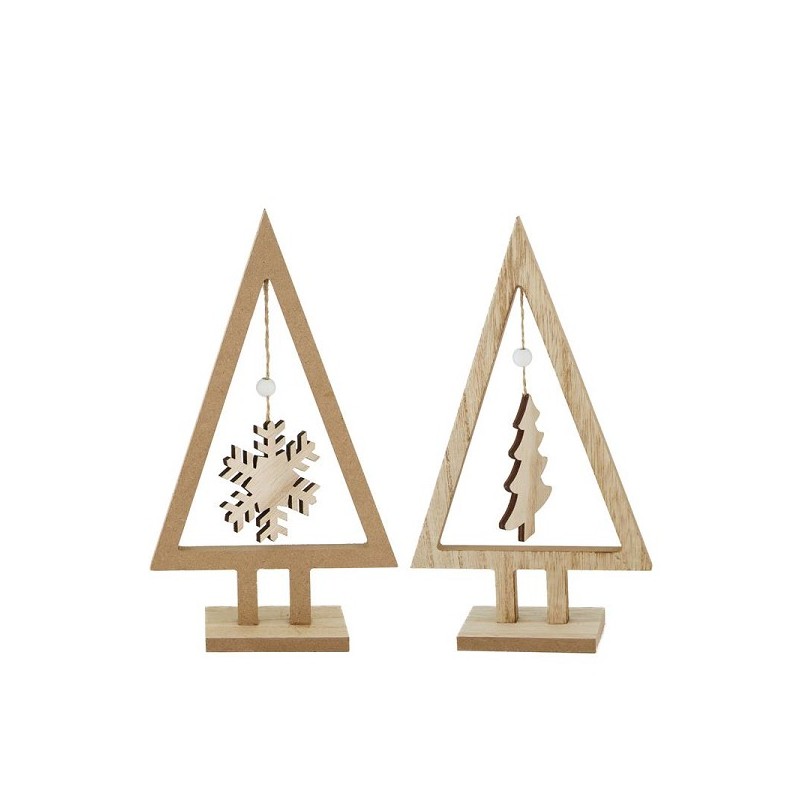 Kerstboom hout op standaard 15x5x28cm Natural/grijs