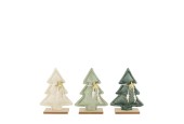 Kerstboom stof op houten standaard 13.5x5x19cm groen mix