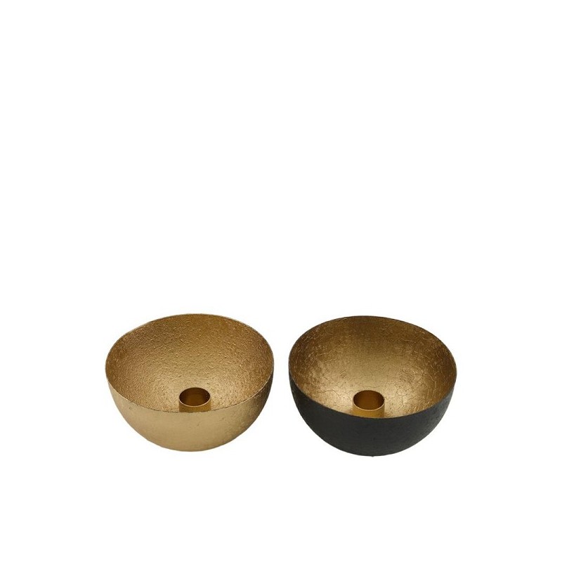 Kandelaar metaal 12x12x6cm zwart/goud