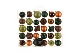 Decoris Kerstballen kunststof in box a 30 stuks| in de kleuren bruin-groen-koper| in verschillende maten en vormen.