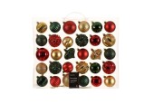 Boules de Noël Decoris en plastique en boîte de 30 pièces| dans les couleurs marron-vert-cuivre| de différentes tailles et forme
