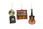 Decoris Kersthanger kunststof muziekinstrument | guitaar-piano-fonograaf | Metallic kleuren