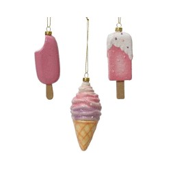 Decoris Ornement Pendentif Noël plastique glace rose H12,5cm