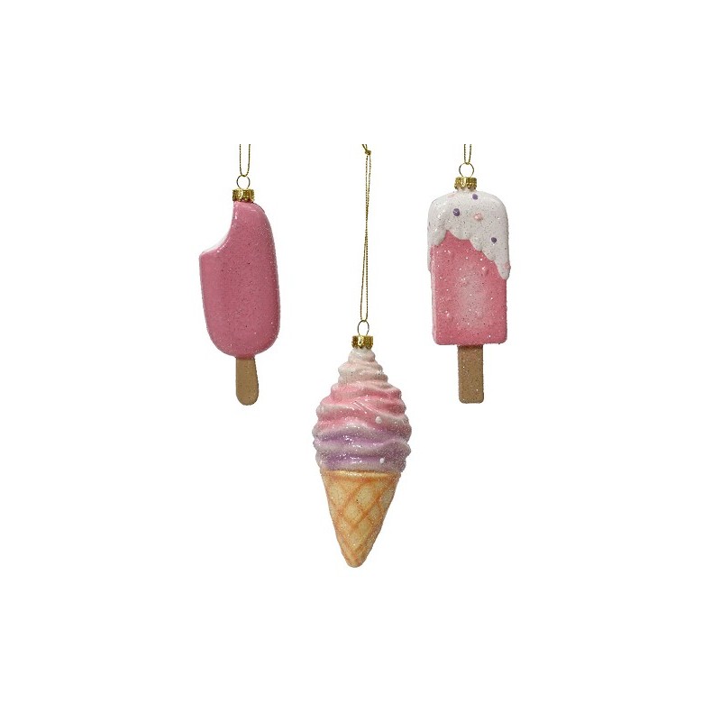Decoris Ornament Kersthanger kunststof ijsje roze H12,5cm