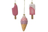 Decoris Ornament Kersthanger kunststof ijsje roze H12,5cm