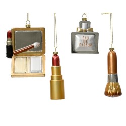Decoris Kersthanger kunststof make-up Parfum, Poederkwast, Lipstick of Oogschaduw