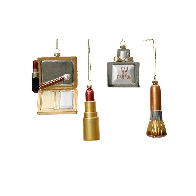 Decoris Kersthanger kunststof make-up Parfum, Poederkwast, Lipstick of Oogschaduw