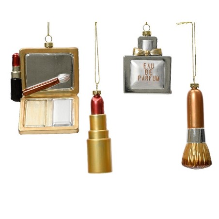 Decoris Kersthanger kunststof make-up Parfum, Poederkwast, Lipstick of Oogschaduw