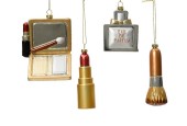 Decoris Kersthanger kunststof make-up Parfum, Poederkwast, Lipstick of Oogschaduw