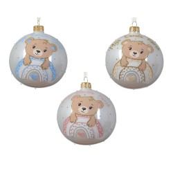 Boule de Noël en verre Decoris Mon premier ours de Noël dans une boîte cadeau en rose, bleu ou crème
