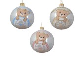 Boule de Noël en verre Decoris Mon premier ours de Noël dans une boîte cadeau en rose, bleu ou crème