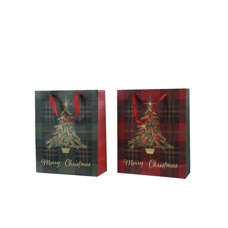 Sac cadeau de Noël Decoris Joyeux Noël L8 x L18 x H24 cm en papier de haute qualité FSC 100%