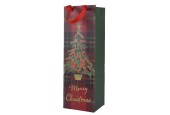 Decoris Cadeautas fles Merry Christmas schotse ruit L10cm x B12cm xH36cm gemaakt van hoogwaardig papier FSC 100%