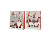 Decoris Cadeautas kerst met afbeelding Gnoom met rode glittermuts L8 x B18 x H24cm gemaakt van hoogwaardig papier FSC 100%
