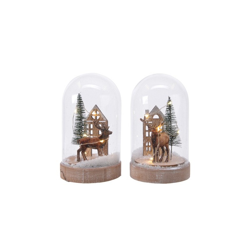 Cloche Lumineo Micro LED avec scène de Noël illuminée H14,5 cm Dia8,5 cm