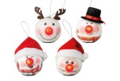 Visage en mousse de boule LED Lumineo disponible en Père Noël, Renne, Bonhomme de neige avec chapeau ou Bonhomme de neige avec c