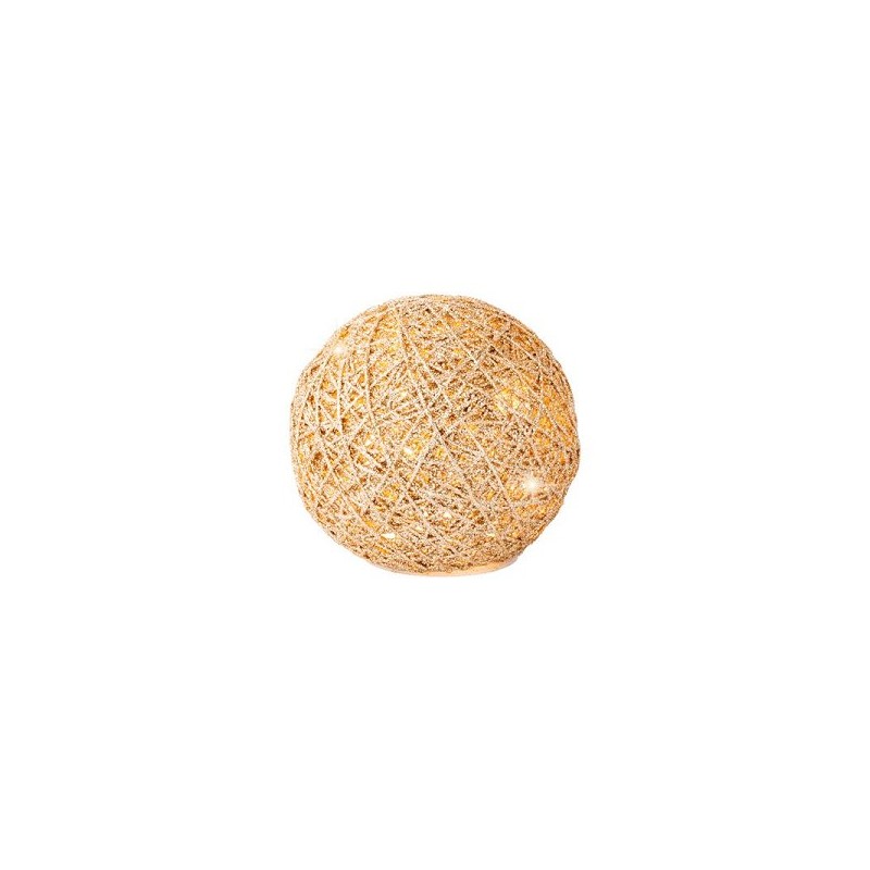 Lumineo Micro LED glitter kerstbal dia 15cm- met 6 uurs timer-Goud met glitter finish