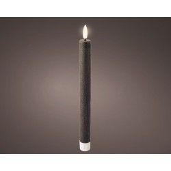 Bougie dîner LED Lumineo cire Anthracite 2 pièces - H24,5cm Dia 2,2 cm - avec minuterie 6 heures - fonctionne avec 2 piles AAA (