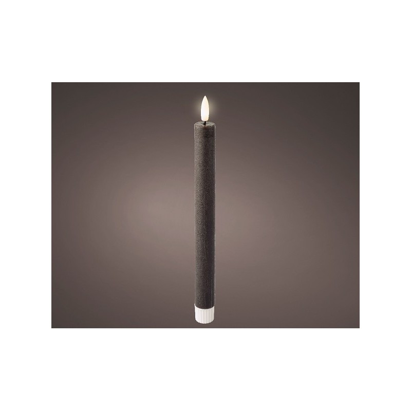 Lumineo LED dinerkaars wax Antraciet 2 stuks - H24,5cm Dia 2,2 cm- met 6 uurs timer-werkt op batterijen 2x AAA ( niet inbegrepen