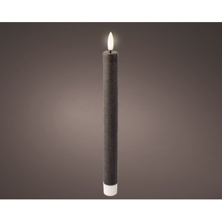 Bougie dîner LED Lumineo cire Anthracite 2 pièces - H24,5cm Dia 2,2 cm - avec minuterie 6 heures - fonctionne avec 2 piles AAA (
