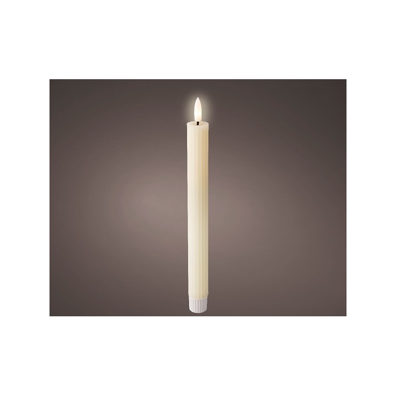 Lumineo LED dinerkaars wax ribbel Crème 2 stuks- H24,5cm Dia 2,2 cm- met 6 uurs timer-werkt op batterijen 2x AAA ( niet inbegrep