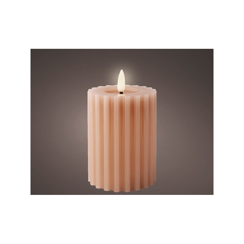 Lumineo LED kaars wax ribbel Licht Roze H12,3cm Dia 7,5 cm met 6 uurs timer-werkt op batterijen 2x AAA ( niet inbegrepen)