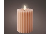 Lumineo LED kaars wax ribbel Licht Roze H12,3cm Dia 7,5 cm met 6 uurs timer-werkt op batterijen 2x AAA ( niet inbegrepen)