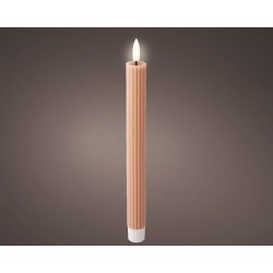 Bougie dîner LED Lumineo en cire nervurée Rose Clair - H24,5 cm Dia 2,2 cm - avec minuterie 6 heures - fonctionne sur piles 2x A