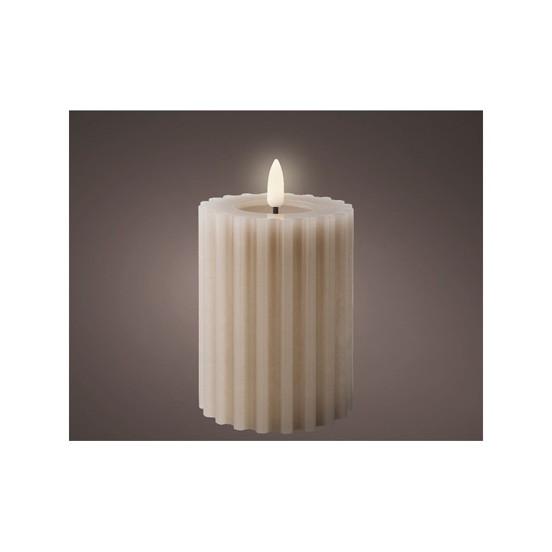Lumineo LED kaars wax ribbel Licht Grijs H12,3cm Dia 7,5 cm met 6 uurs timer -werkt op batterijen 2x AAA ( niet inbegrepen)