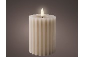 Lumineo LED kaars wax ribbel Licht Grijs H12,3cm Dia 7,5 cm met 6 uurs timer -werkt op batterijen 2x AAA ( niet inbegrepen)
