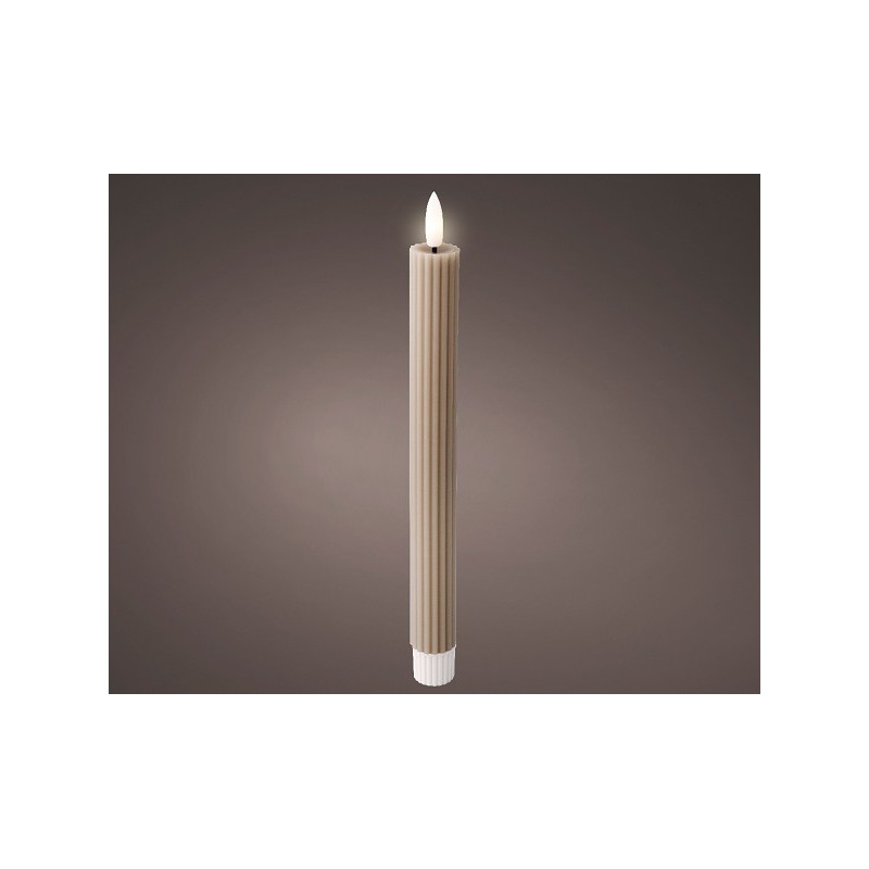 Lumineo Bougie de table LED en cire nervurée Gris Clair 2 pièces - H24,5 cm Dia 2,2 cm - avec minuterie 6 heures - fonctionne av
