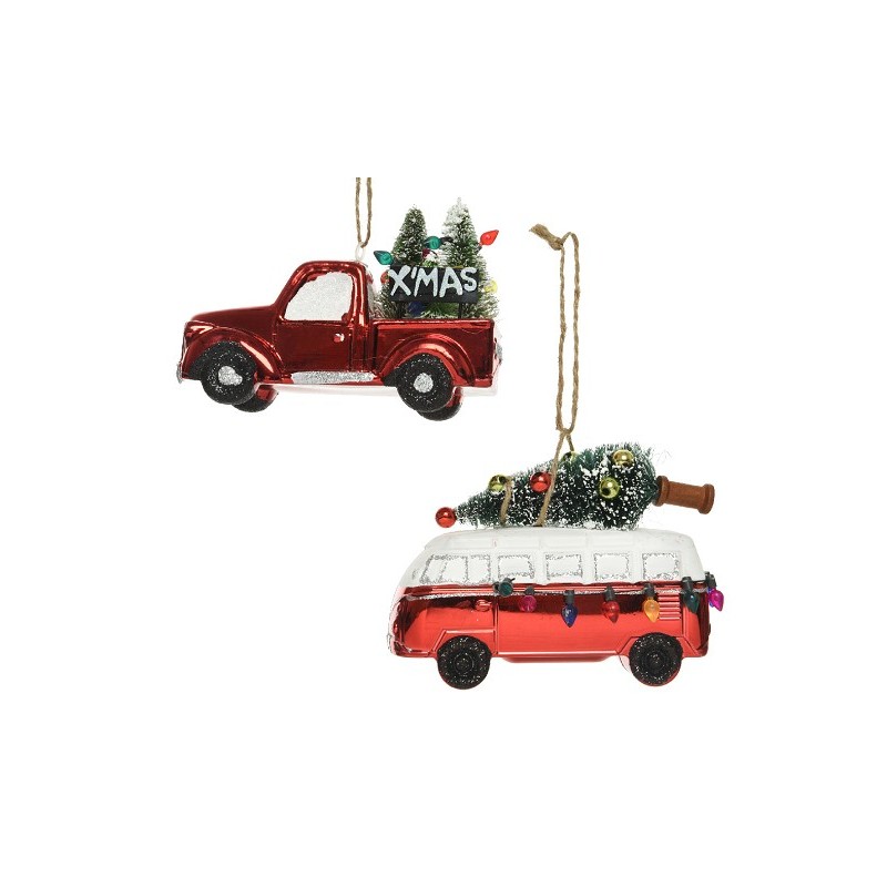 Decoris Pendentif de Noël en plastique Camion ou Van VW rouge