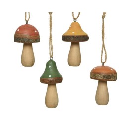 Decoris Déco à suspendre Champignon en bois d'épicéa H6,5cm disponible en rouge, vert, orange ou jaune ocre