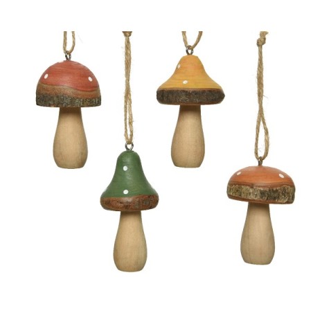Decoris Hangdeco Paddenstoel vurenhout H6,5cm verkrijgbaar in rood, groen, oranje of okergeel