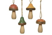 Decoris Hangdeco Paddenstoel vurenhout H6,5cm verkrijgbaar in rood, groen, oranje of okergeel