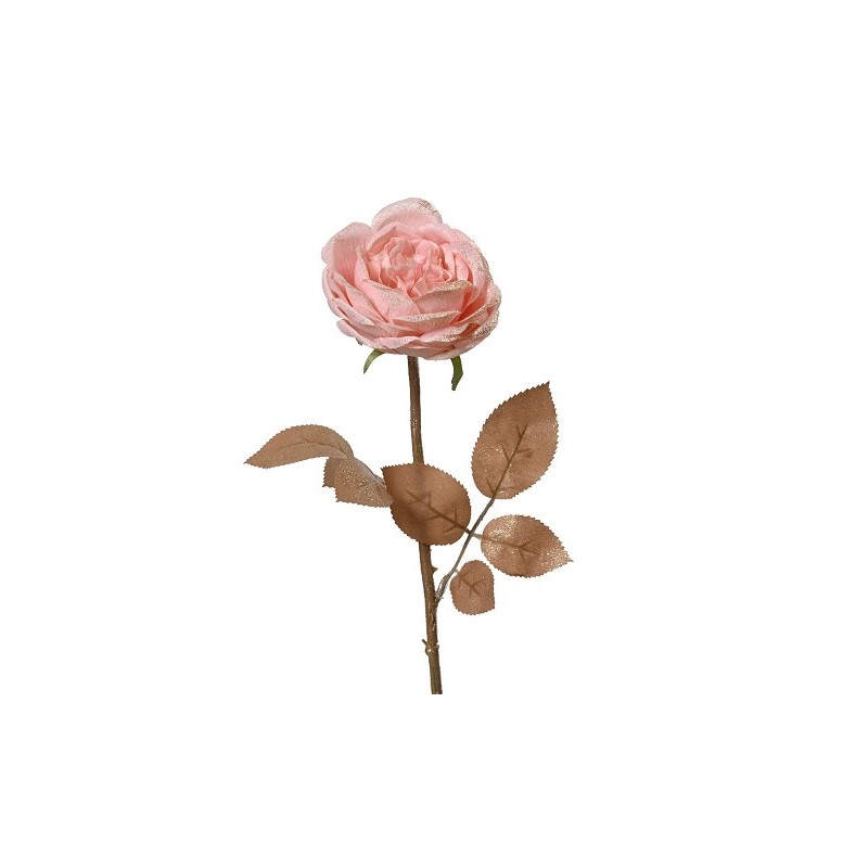 Decoris Roos polyester op steel - met glitters roze H57cm