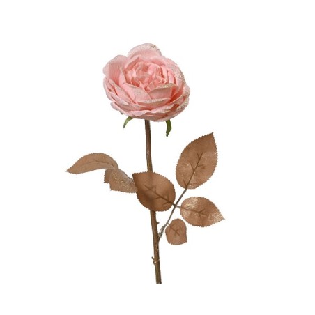 Decoris Roos polyester op steel - met glitters roze H57cm