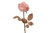 Decoris Rose polyester sur tige - à paillettes rose H57cm